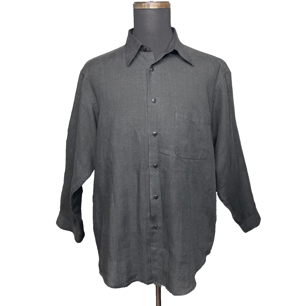 Vtg Claiborne Mens L Linen Blend Button Up Long Slv Shirt Preppy Minimalist FLAW